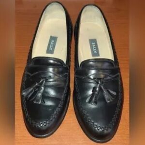 Bally Men's Black Tassel Loafers Size 7.5 Narrow Shoes Slip-On